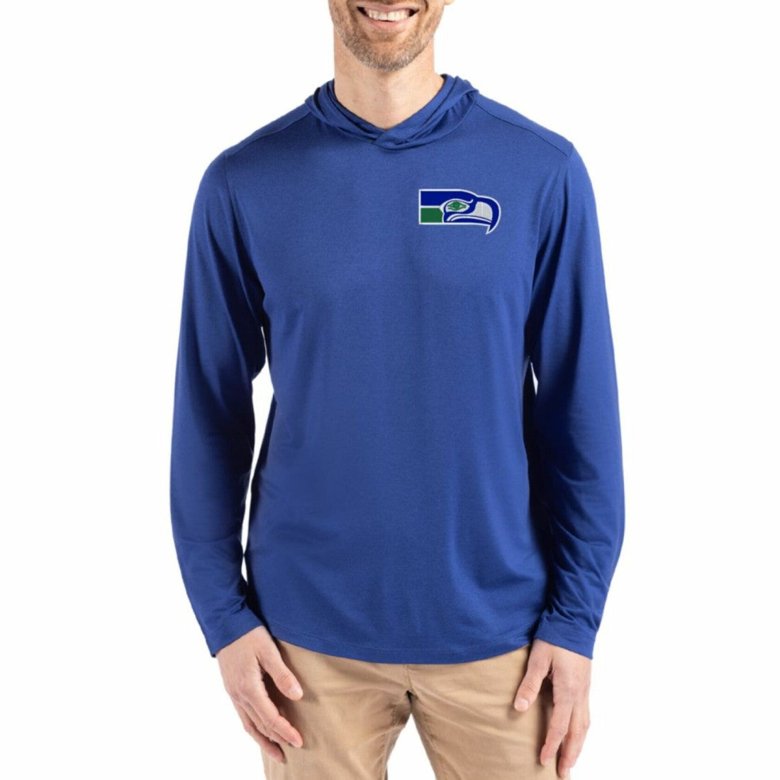 Seattle Seahawks Cutter & Buck Coastline Epic Comfort Eco Recycled Long Sleeve Hoodie T-Shirt - Blue discount