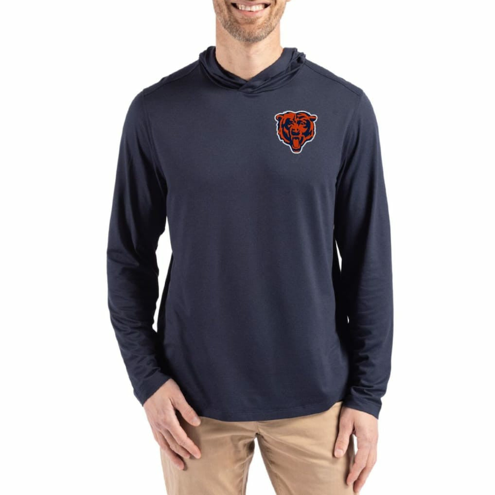 Chicago Bears Cutter & Buck Coastline Epic Comfort Eco Recycled Long Sleeve Hoodie T-Shirt - Navy cheap