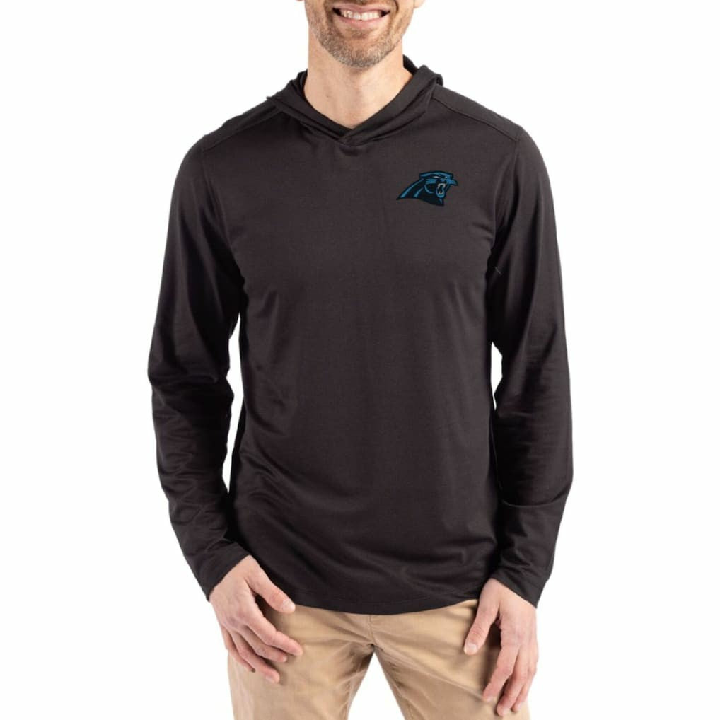 Carolina Panthers Cutter & Buck Coastline Epic Comfort Eco Recycled Long Sleeve Hoodie T-Shirt - Black outlet