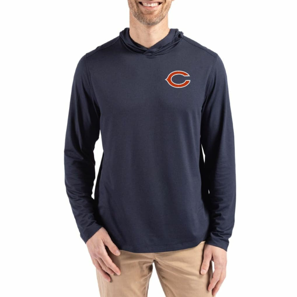 Chicago Bears Cutter & Buck Coastline Epic Comfort Eco Recycled Long Sleeve Hoodie T-Shirt - Navy online