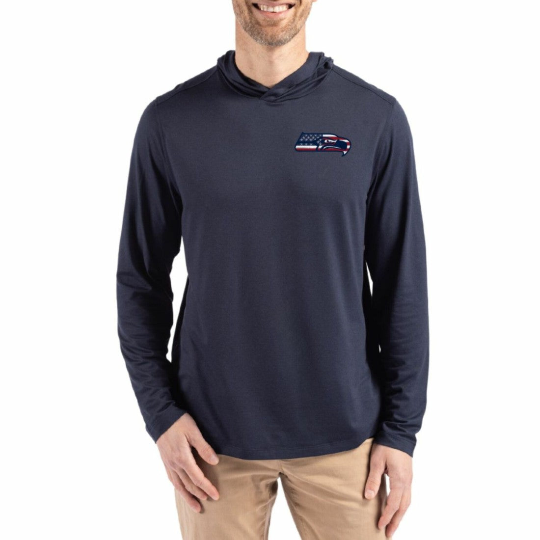Seattle Seahawks Cutter & Buck Americana Coastline Epic Comfort Eco Recycled Long Sleeve Hoodie T-Shirt - Navy cheap