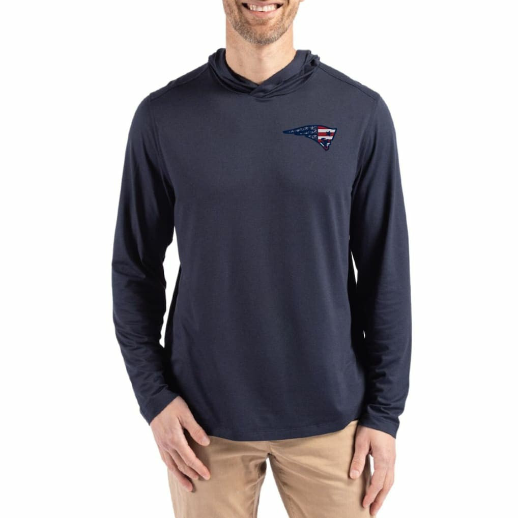 New England Patriots Cutter & Buck Americana Coastline Epic Comfort Eco Recycled Long Sleeve Hoodie T-Shirt - Navy discount