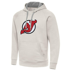 New Jersey Devils Antigua Big Logo Victory Pullover Hoodie - Cream Jerseys
