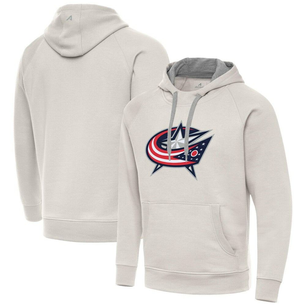 Columbus Blue Jackets Antigua Big Logo Victory Pullover Hoodie - Cream Hoodies