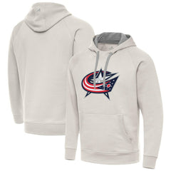Columbus Blue Jackets Antigua Big Logo Victory Pullover Hoodie - Cream Hoodies