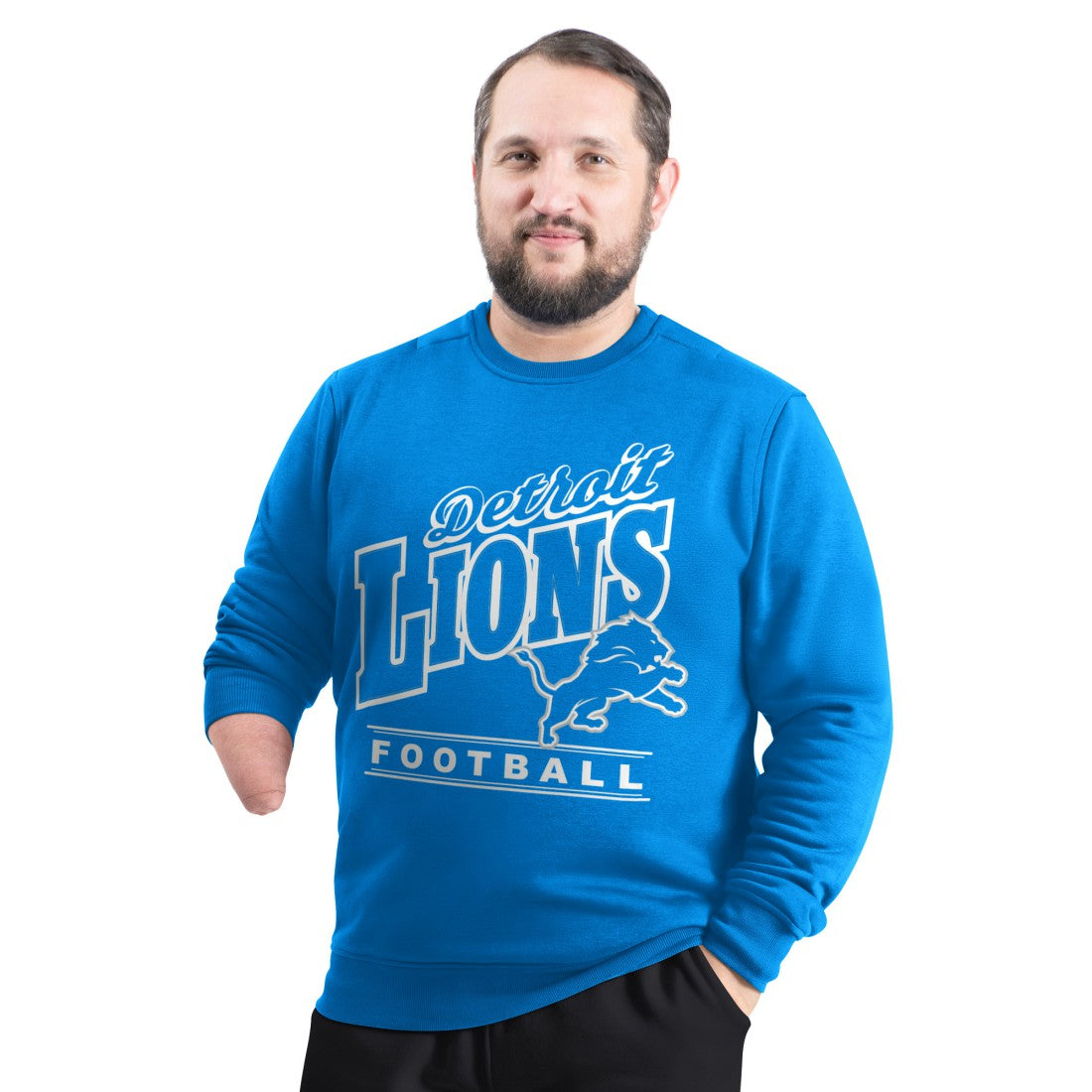 Detroit Lions G-III Sports by Carl Banks Adaptive Headliner Team Name Graphic Fleece Pullover Sweatshirt - Blue outlet