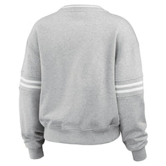 New York Yankees WEAR by Erin Andrews Women's Sleeve Stripe Fleece Crewneck Sweatshirt Gray