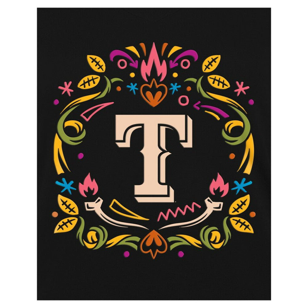 Texas Rangers Women's Día de los Muertos V-Neck T-Shirt Black