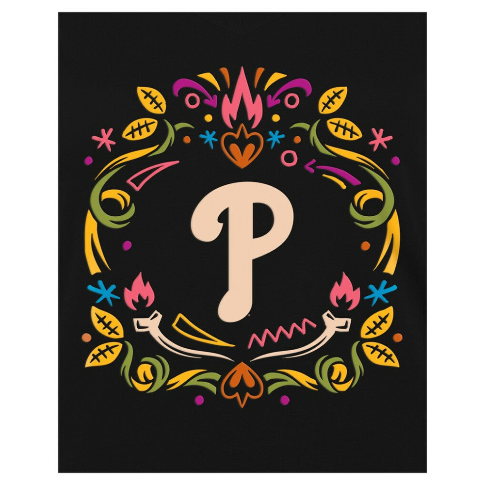 Philadelphia Phillies Women's Día de los Muertos V-Neck T-Shirt Black