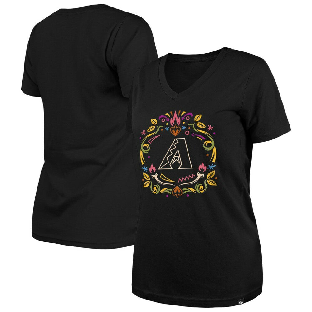 Arizona Diamondbacks Women's Día de los Muertos V-Neck T-Shirt Black