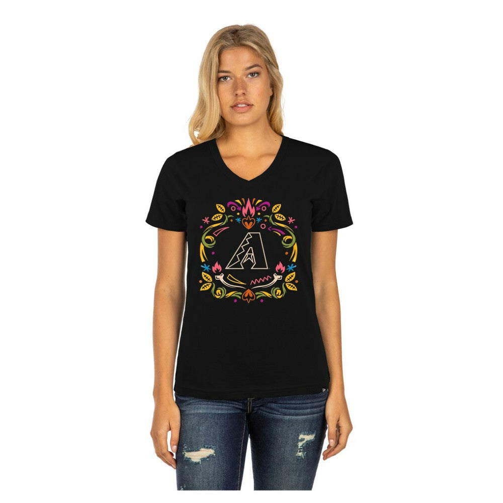Arizona Diamondbacks Women's Día de los Muertos V-Neck T-Shirt Black