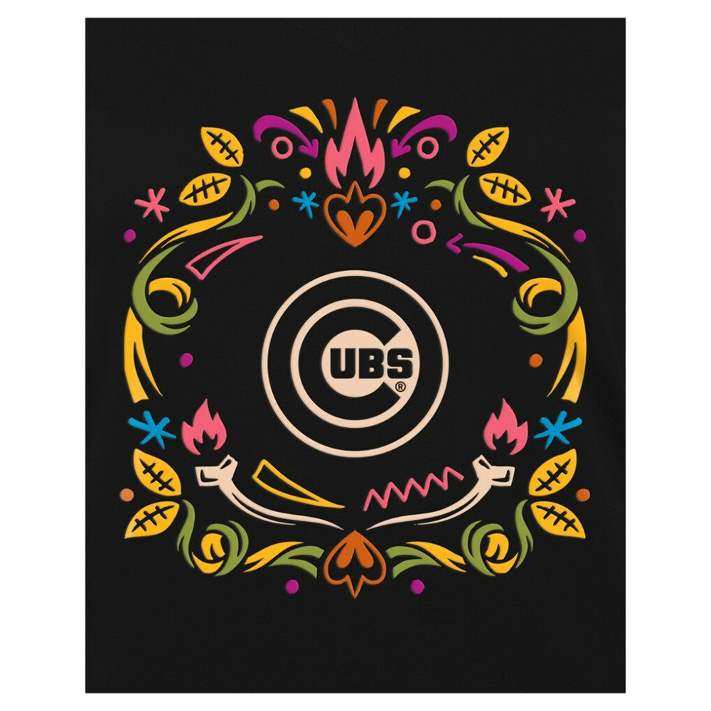 Chicago Cubs Women's Día de los Muertos V-Neck T-Shirt Black