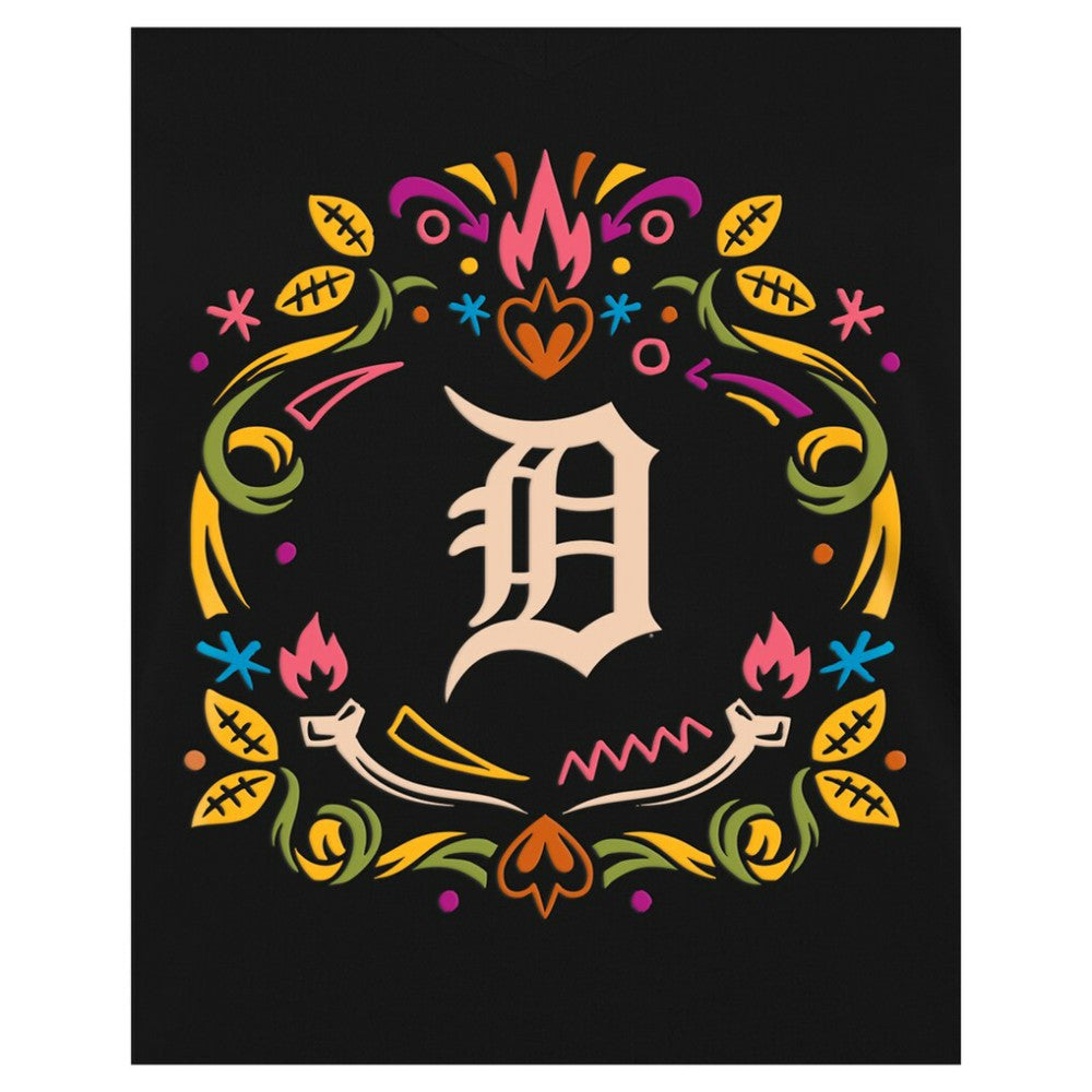 Detroit Tigers Women's Día de los Muertos V-Neck T-Shirt Black