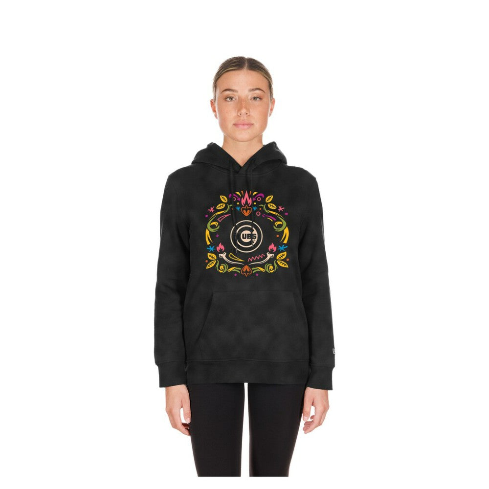 Chicago Cubs Women's Día de Muertos Mineral Wash Hoodie Sweatshirt Black