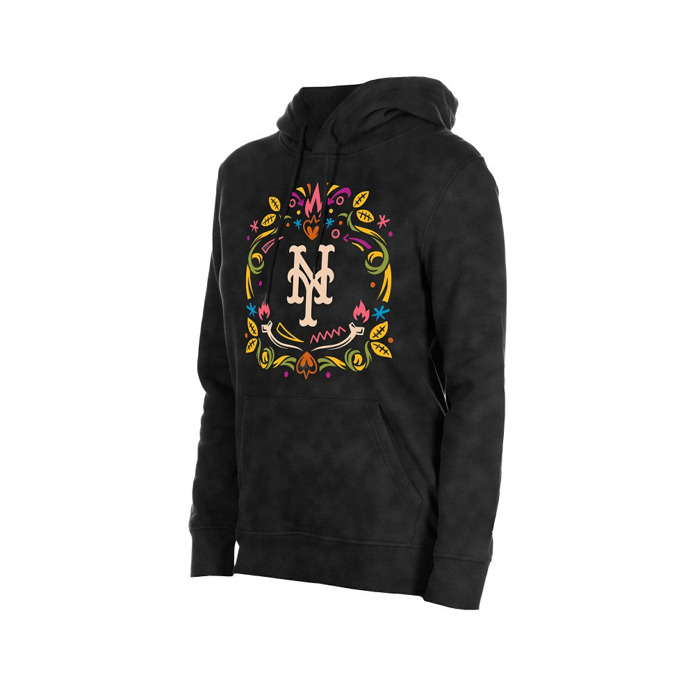 New York Mets Women's Día de Muertos Mineral Wash Hoodie Sweatshirt Black