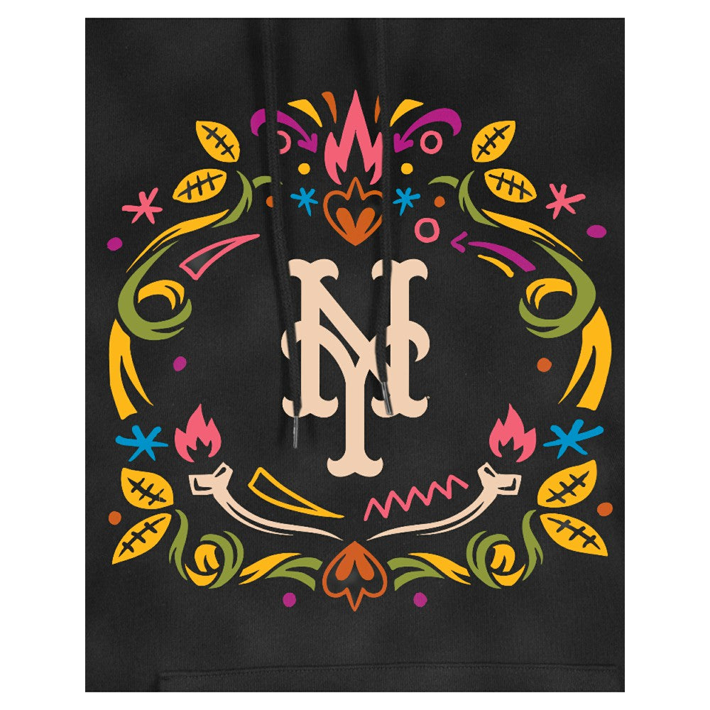 New York Mets Women's Día de Muertos Mineral Wash Hoodie Sweatshirt Black