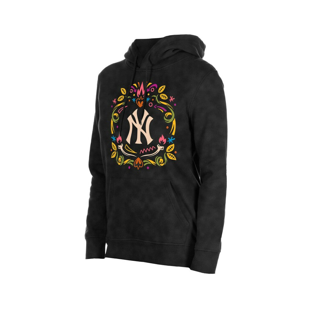 New York Yankees Women's Día de Muertos Mineral Wash Hoodie Sweatshirt Black
