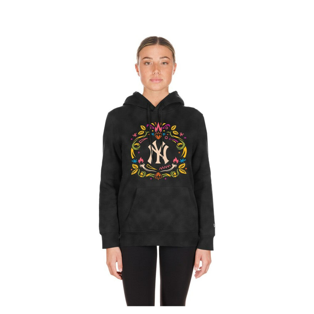 New York Yankees Women's Día de Muertos Mineral Wash Hoodie Sweatshirt Black