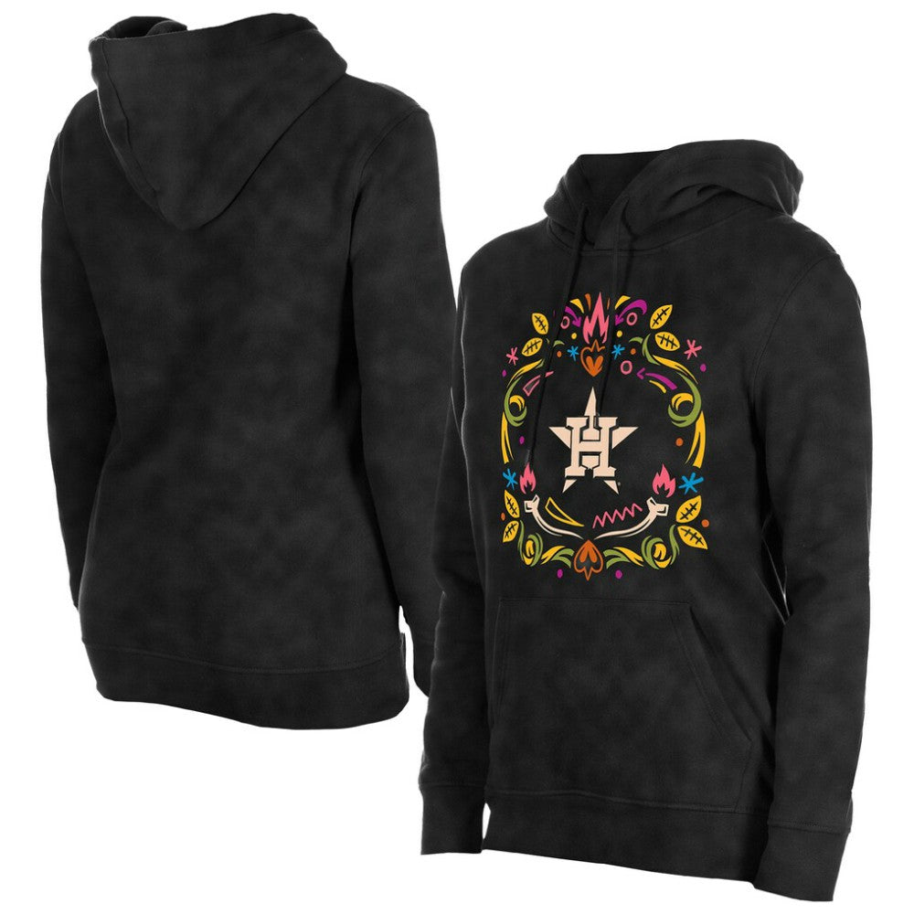 Houston Astros Women's Día de Muertos Mineral Wash Hoodie Sweatshirt Black