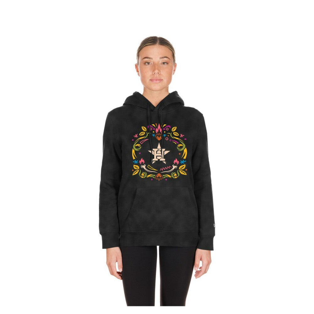 Houston Astros Women's Día de Muertos Mineral Wash Hoodie Sweatshirt Black