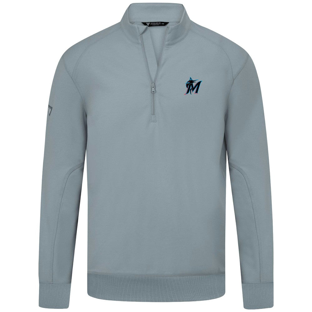 Miami Marlins Levelwear Upright Insignia Tri-Blend Quarter-Zip Pullover Gray