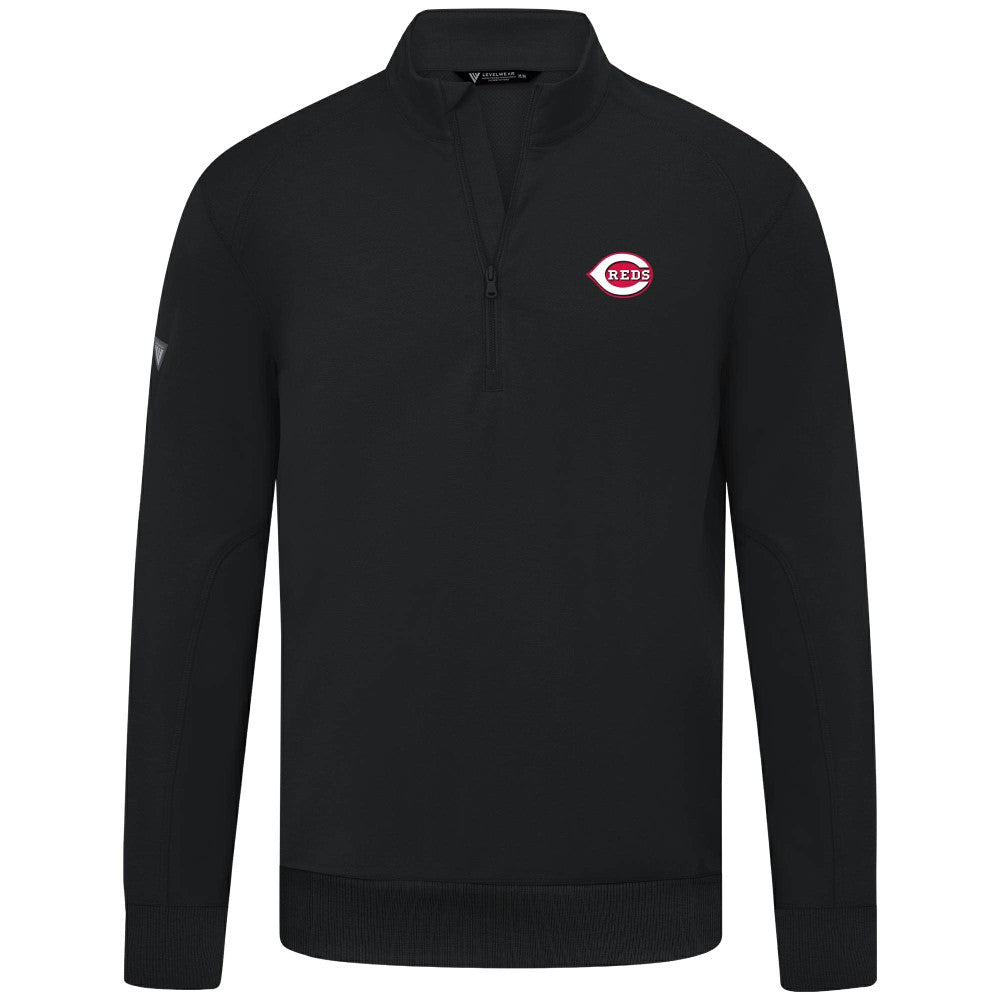 Cincinnati Reds Levelwear Upright Insignia Tri-Blend Quarter-Zip Pullover Black