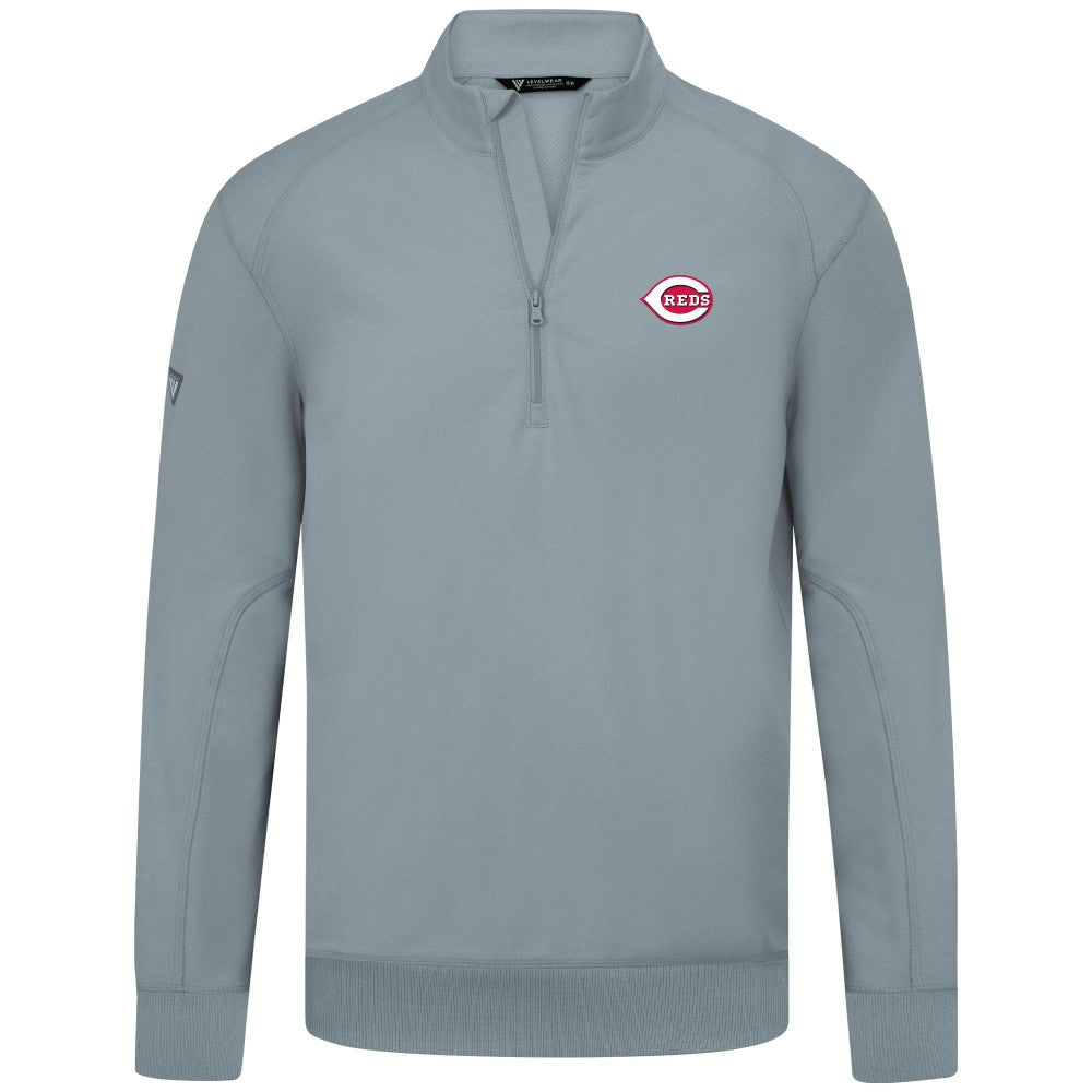 Cincinnati Reds Levelwear Upright Insignia Tri-Blend Quarter-Zip Pullover Gray