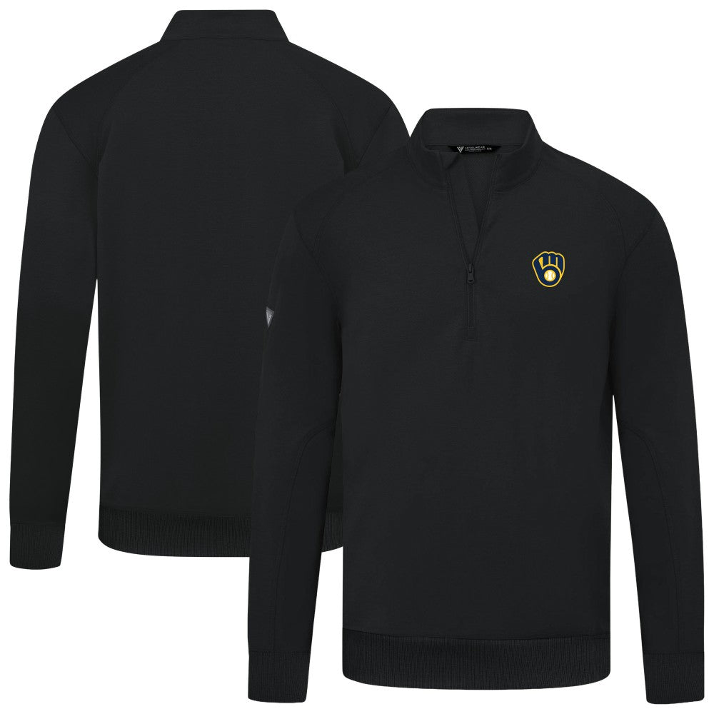 Milwaukee Brewers Levelwear Upright Insignia Tri-Blend Quarter-Zip Pullover Black