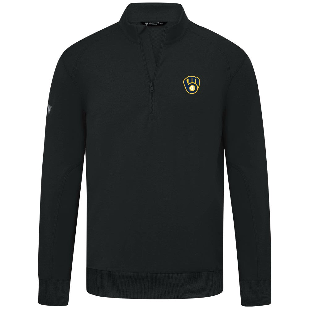 Milwaukee Brewers Levelwear Upright Insignia Tri-Blend Quarter-Zip Pullover Black