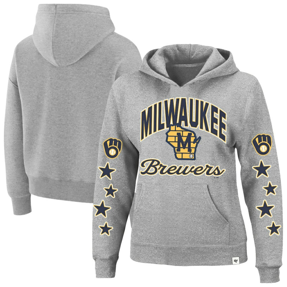 Milwaukee Brewers Women's Plus Size Starry Eye Hoodie Heather Gray