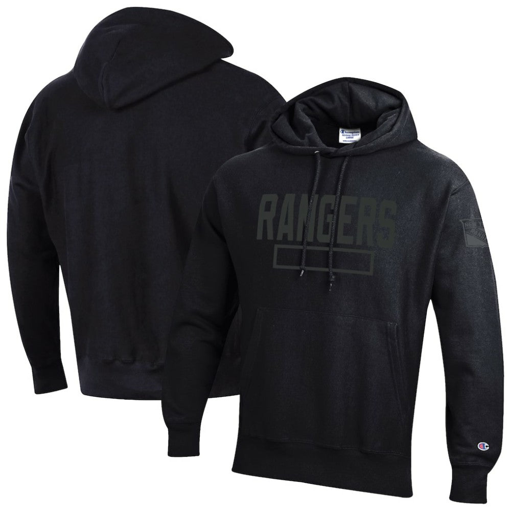 New York Rangers Champion Tonal Reverse Weave Fleece Hoodie - Black Hoodies