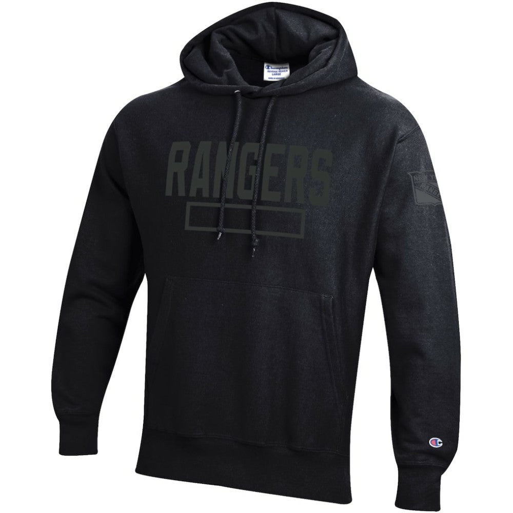 New York Rangers Champion Tonal Reverse Weave Fleece Hoodie - Black Hoodies