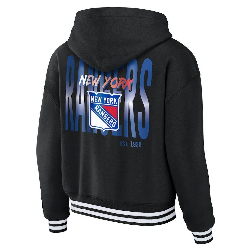 New York Rangers WEAR by Erin Andrews Women's Cropped Lace-Up Hoodie - Black Hoodies