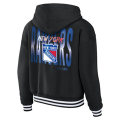 New York Rangers WEAR by Erin Andrews Women's Cropped Lace-Up Hoodie - Black Hoodies