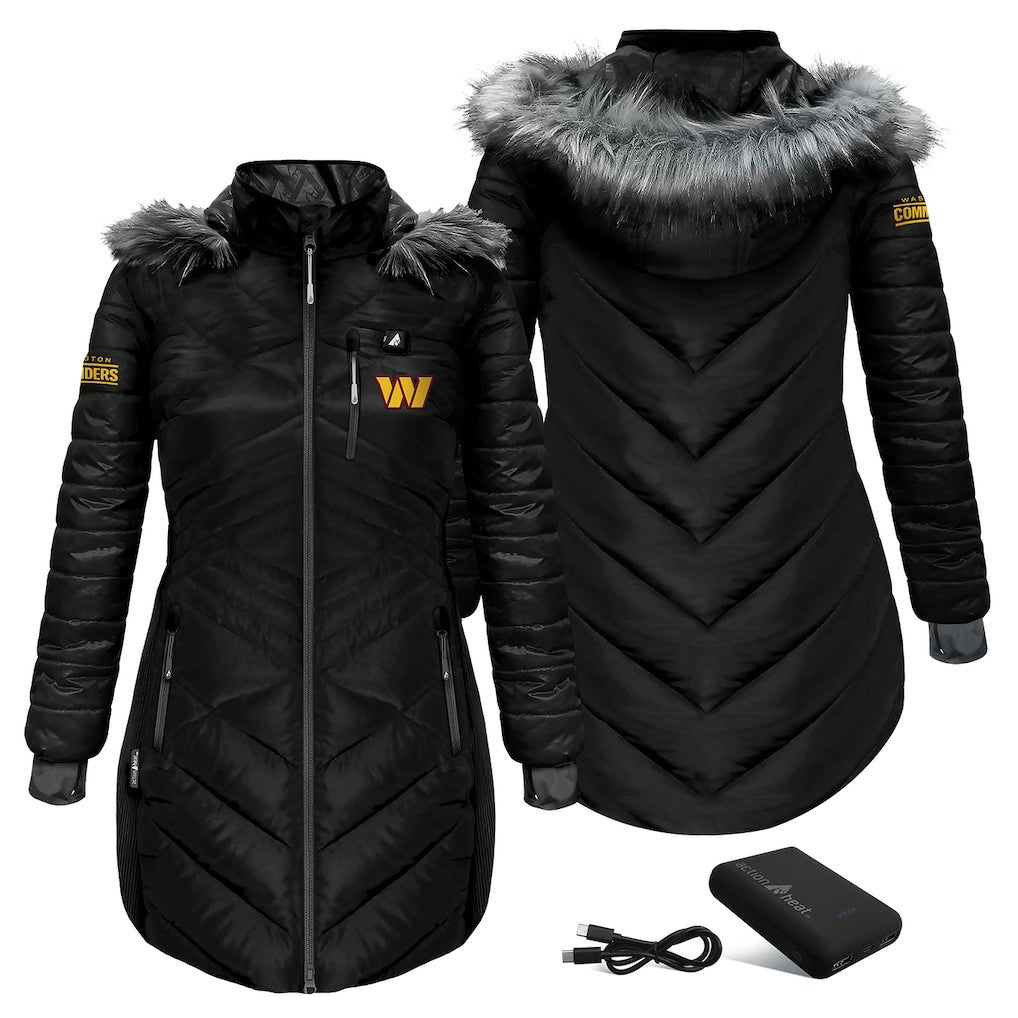 Washington Commanders ActionHeat Women's 5V Battery Heated Long Puffer Full-Zip Hoodie Jacket - Black discount