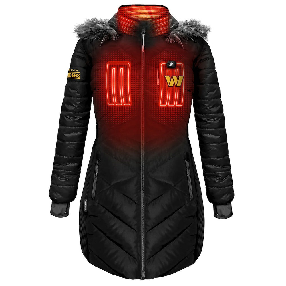Washington Commanders ActionHeat Women's 5V Battery Heated Long Puffer Full-Zip Hoodie Jacket - Black discount