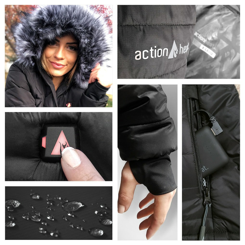 Cleveland Browns ActionHeat Women's 5V Battery Heated Long Puffer Full-Zip Hoodie Jacket - Black cheap