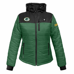 Green Bay Packers ActionHeat Women's 5V Battery Heated Insulated Puffer Full-Zip Jacket - Green/Black cheap