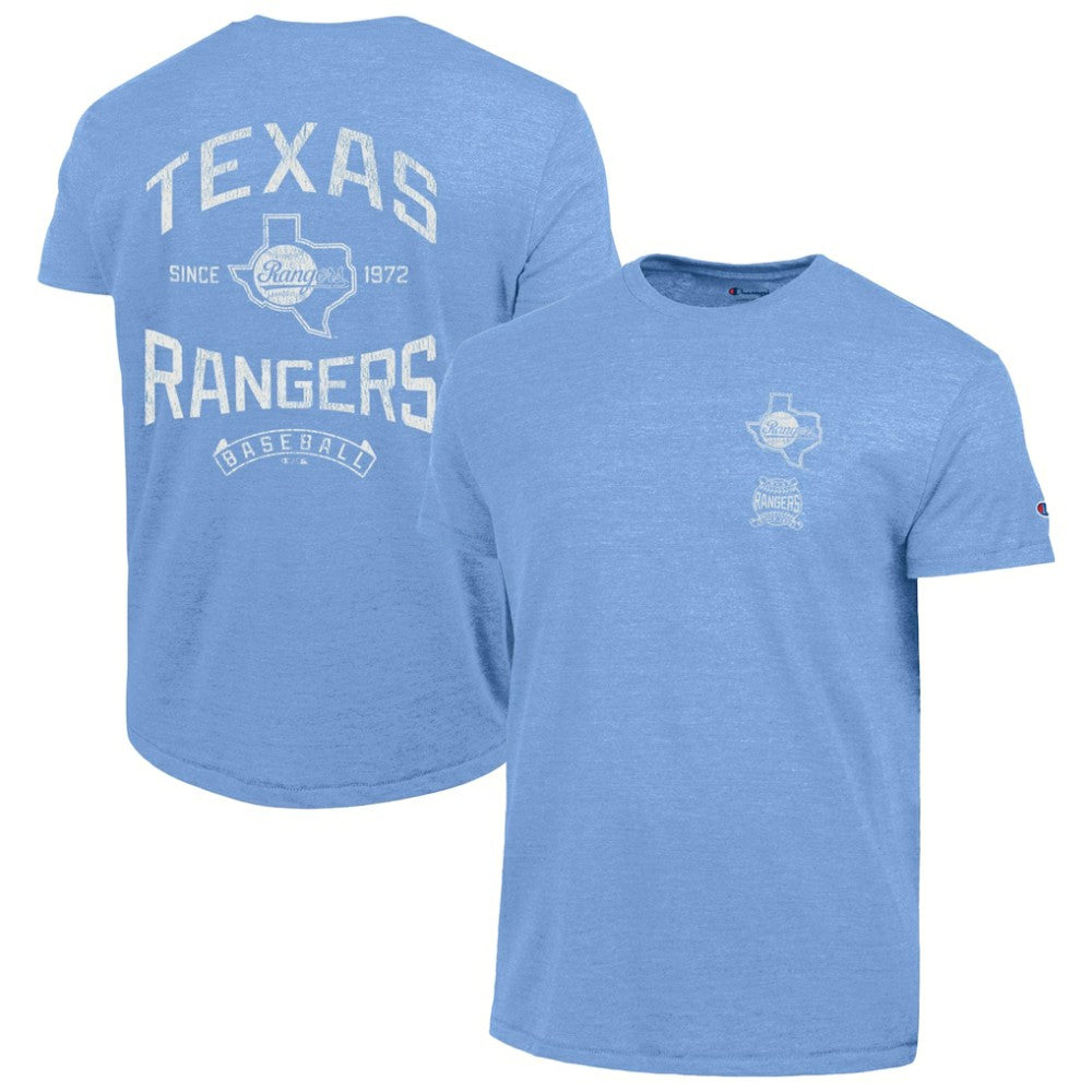 Texas Rangers Champion Vintage 3-Hit Tri-Blend T-Shirt Light Blue