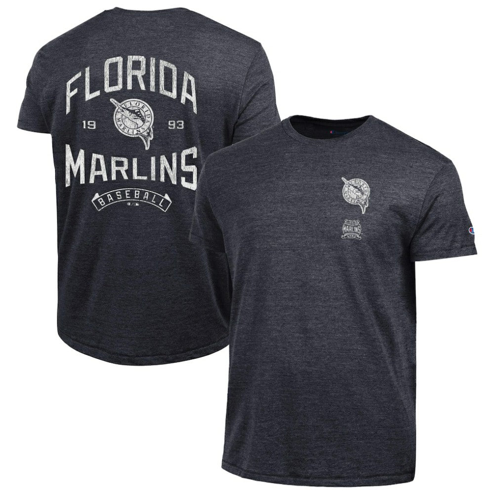 Miami Marlins Champion Vintage 3-Hit Tri-Blend T-Shirt Black