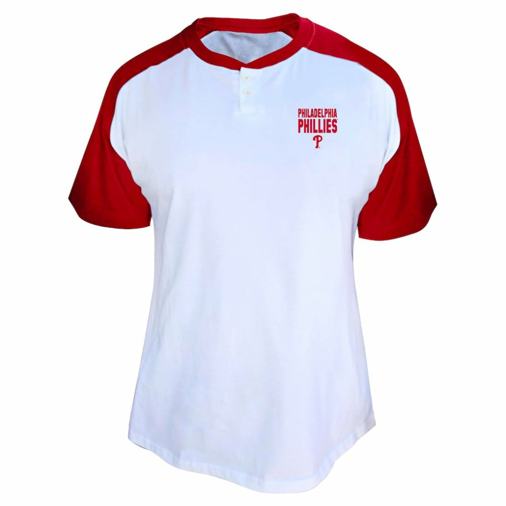 Bryce Harper Philadelphia Phillies Profile Women's Plus Size Name & Number Raglan Henley T-Shirt White