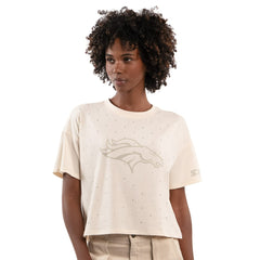 Denver Broncos Starter Women's Rhinestone Sprinkle Boxy Cropped T-Shirt - Cream on sale