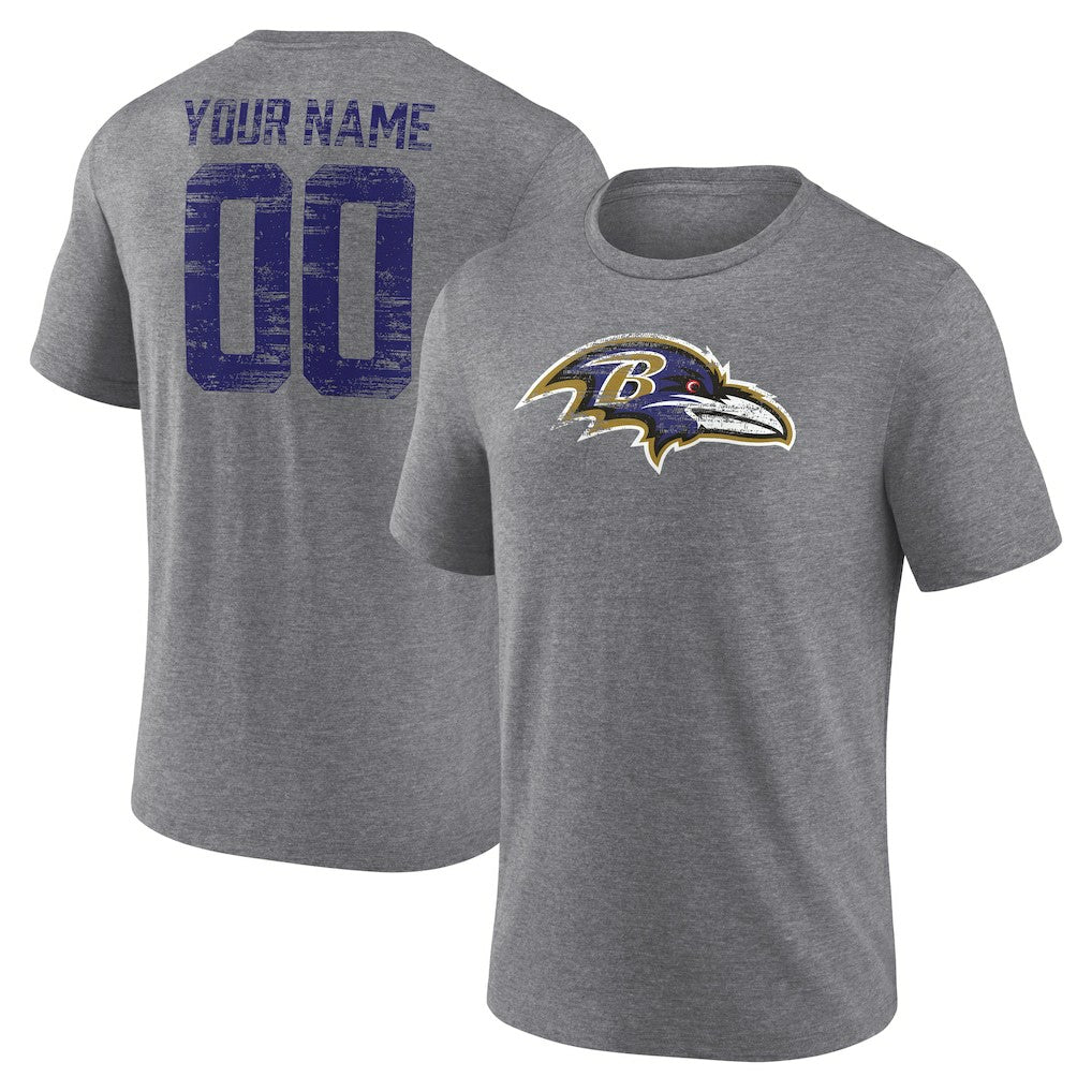 Baltimore Ravens Heritage Custom Name & Number Tri-Blend T-Shirt - Gray outlet