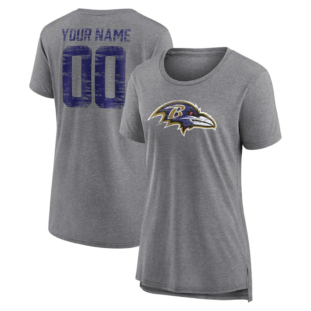 Baltimore Ravens Women's Heritage Custom Name & Number Tri-Blend T-Shirt - Gray outlet