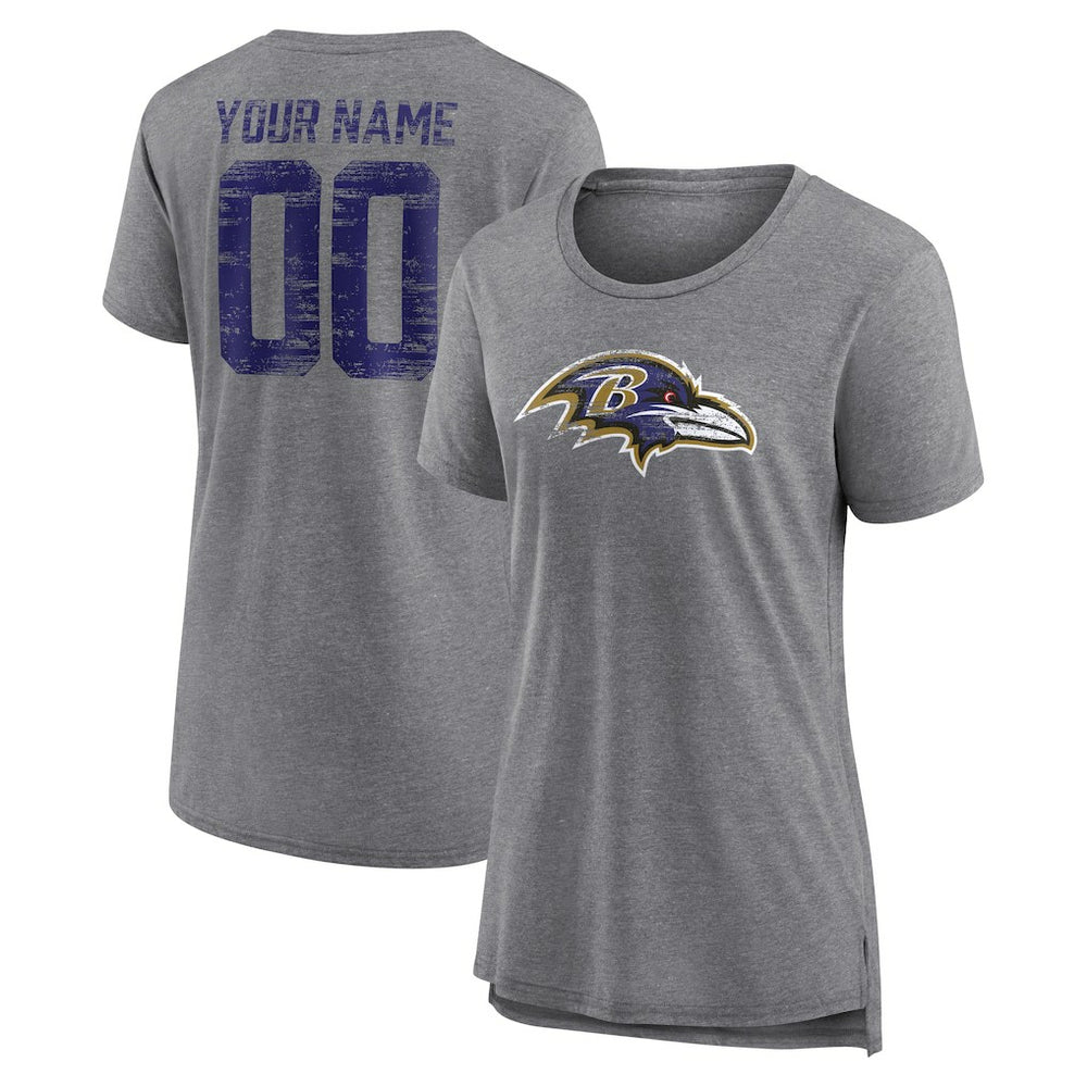 Baltimore Ravens Women's Heritage Custom Name & Number Tri-Blend T-Shirt - Gray outlet