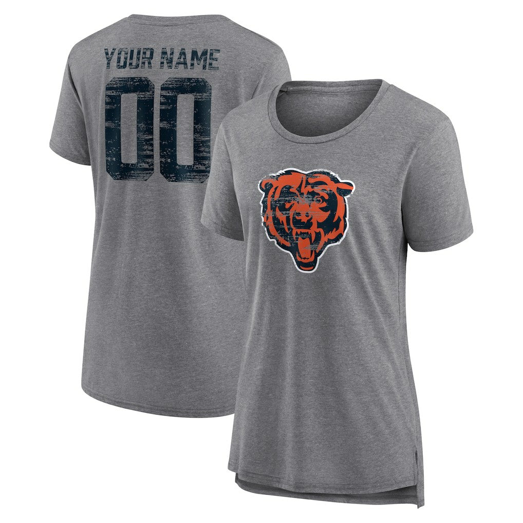 Chicago Bears Women's Heritage Custom Name & Number Tri-Blend T-Shirt - Gray on sale