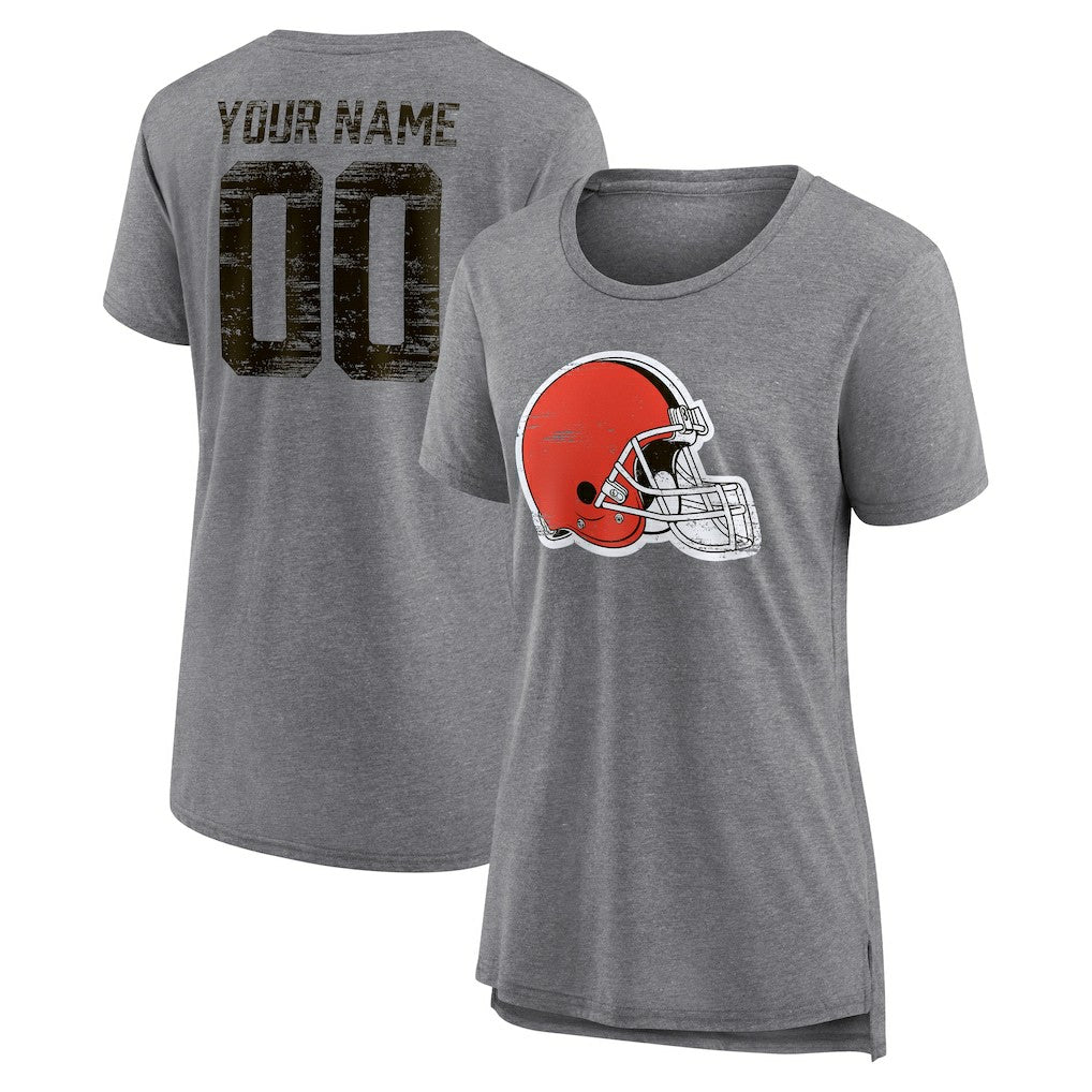 Cleveland Browns Women's Heritage Custom Name & Number Tri-Blend T-Shirt - Gray outlet