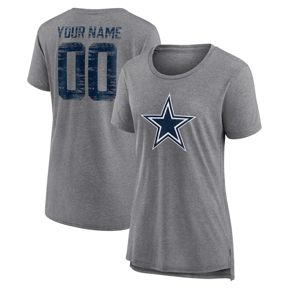 Dallas Cowboys Women's Heritage Custom Name & Number Tri-Blend T-Shirt - Gray outlet