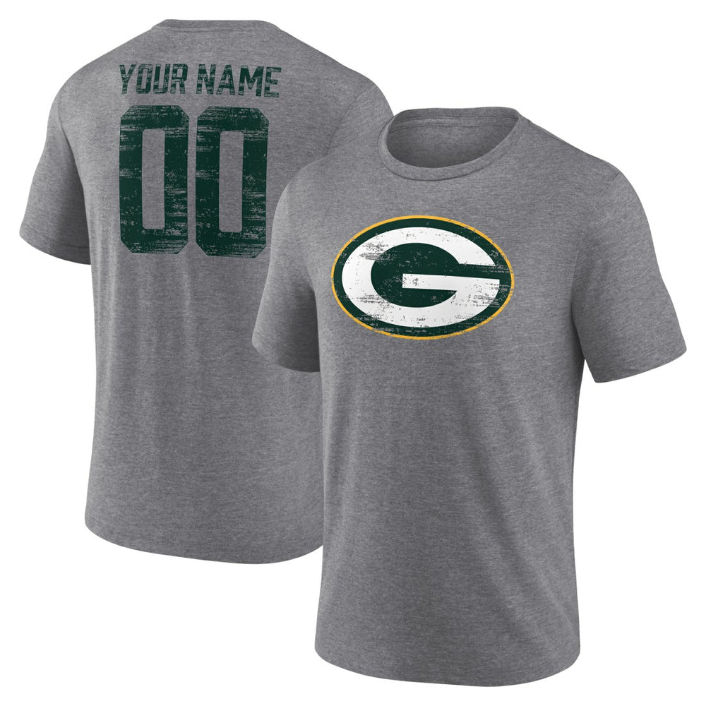 Green Bay Packers Heritage Custom Name & Number Tri-Blend T-Shirt - Gray cheap