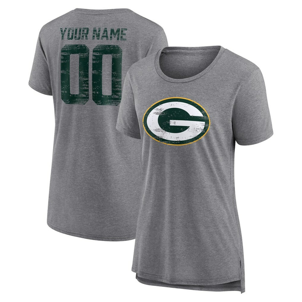 Green Bay Packers Women's Heritage Custom Name & Number Tri-Blend T-Shirt - Gray sale